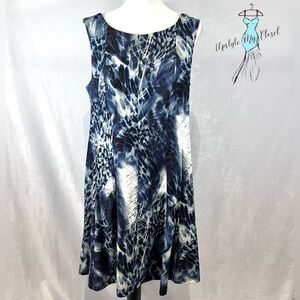 Connected Apparel blue and white abstract print dress size 14